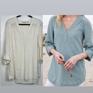 Soft Surroundings Lilith White Linen Blend Embroidered Tunic Top Size XL
